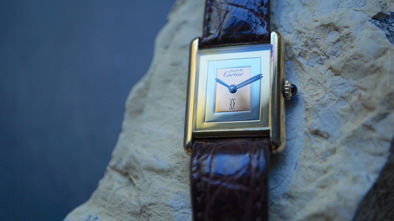 Cartier Tank vermeil silver watch dates 1970's tri-color dial