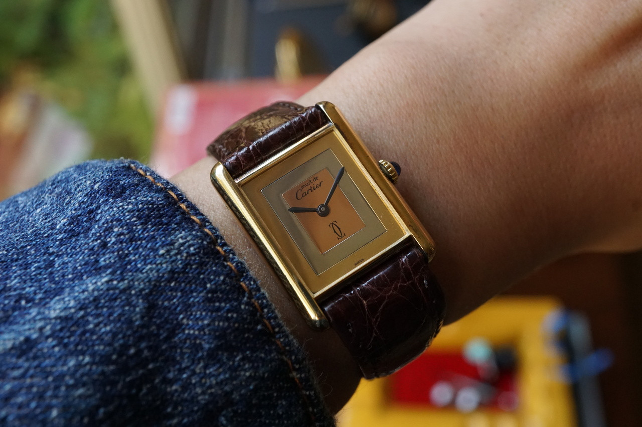 Cartier Tank vermeil silver watch dates 1970's tri-color dial