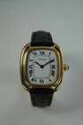 Cartier Gondolo ladies 18k w/ deployment strap dates 1970-80's vintage yellow gold pre owned for sale houston fabsuisse