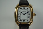 Cartier Gondolo ladies 18k w/ deployment strap dates 1970-80's vintage yellow gold pre owned for sale houston fabsuisse