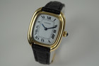 Cartier Gondolo ladies 18k w/ deployment strap dates 1970-80's vintage yellow gold pre owned for sale houston fabsuisse