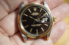 Rolex 1600 Datejust stainless steel & 14k yellow gold w/ black gilt dial c. 1967 pre owned for sale houston fabsuisse