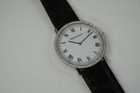 Tiffany & Co. M1560 Wristwatch 18k white gold & factory diamond bezel c. 1990's modern pre owned for sale houston fabsuisse