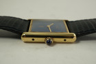 Cartier Tank Vermeil .925 blue lapis dial w/ box mint c. 1980's gold plated pre owned for sale houston fabsuisse