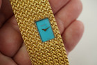 PIAGET RARE 18K YELLOW BRACELET WATCH with TURQUOISE DIAL, OFF CENTER, c.1970