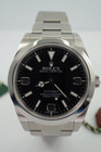A fine preowned Rolex Explorer reference 214270 in stainless steel, produced circa 2011. Features a Mark 1 black dial, with warranty card dated June 2011 and tags. Large luminous white hands and hour markers (3,6, and 9 o’clock are non-luminous) with full set of Oyster bracelet links. Wears handsomely on the wrist.

Original Rolex Mark 1 Explorer dial, hands and crown.
Case measures 39 x 47 mm, 12 mm thick.  
Rolex cal., highly jeweled automatic winding.
Sapphire crystal.
Serial# 4600Lxxx
Rolex steel bracelet with 12 links, fits 7 3/4 inches approximate.
19 mm between lugs.
Modeled on size 7 3/4 wrist.