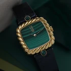 Vintage 1970-80s Malachite Ribbed 18k Yellow Gold Manual Wind