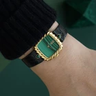 Vintage 1970-80s Malachite Ribbed 18k Yellow Gold Manual Wind