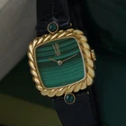 Vintage 1970-80s Malachite Ribbed 18k Yellow Gold Manual Wind