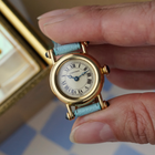 Cartier Diabolo Mini 18K Yellow Gold Quartz Watch Blue Cabochon Roman Dial