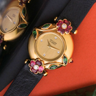 Vintage Van Cleef & Arpels 18k Yellow Gold Ruby Emerald Diamond Floral Quartz Watch 1980s