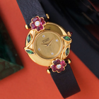 Vintage Van Cleef & Arpels 18k Yellow Gold Ruby Emerald Diamond Floral Quartz Watch 1980s
