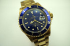 ROLEX 16618 SUBMARINER 18K w/BLUE DIAL DATES 2000'S P SERIES BOX & PAPERS PRE-OWNED FOR SALE HOUSTON FABSUISSE