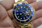 ROLEX 16618 SUBMARINER 18K w/BLUE DIAL DATES 2000'S P SERIES BOX & PAPERS PRE-OWNED FOR SALE HOUSTON FABSUISSE