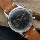 Angelus Chronograph vintage black gilt dial cal. 215 stainless steel 1950s  fabsuisse
