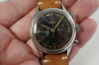 Angelus Chronograph vintage black gilt dial cal. 215 stainless steel c. 1950's for sale houston fabsuisse