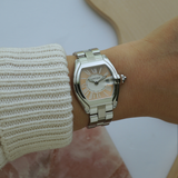 Cartier Roadster Small Pink Salmon Sunburst Dial Steel Bracelet