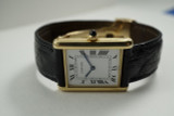 Cartier Tank classic thin 18k yellow gold square w/ 18k deployment c. 1990's for sale houston fabsuisse