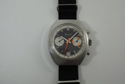 Bulova 'D', 909 Swiss Chronograph stainless  steel funky dates 1970's vintage original pre owned for sale houston fabsuisse