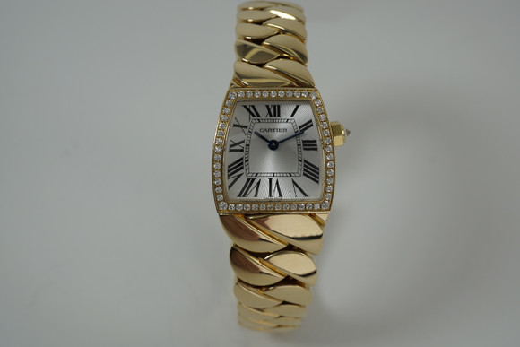 Cartier WE600861 La Dona ladies 18k rose gold dates 2000's modern factory diamonds original pre owned for sale houston fabsuisse