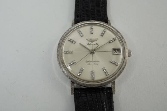 Longines 5 Star Admiral 14k white gold watch dates 1960's vintage automatic american market pre owned for sale houston fabsuisse 