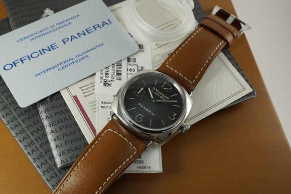 Panerai PAM 183 Black Seal stainless steel w/ box, boox & card dates 2014 modern pre owned all original for sale houston fabsuisse