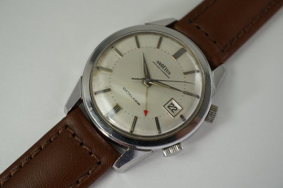 Angelus 10/11 B Datalarm stainless steel retailed by Spritzer & Fuhrmann c. 1950's vintage pre owned for sale houston fabsuisse