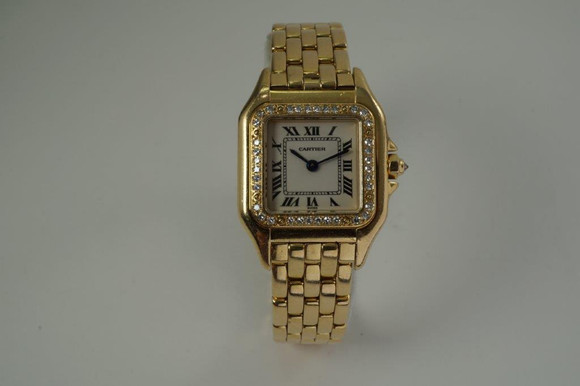 Cartier 1280.2 Ladies Panthere 18k yellow gold factory diamond bezel w/ box  c. 1998 modern pre owned for sale houston fabsuisse