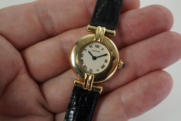 Cartier 3359 Round Vendome Ladies 18k watch w/ box dates 2000's pre owned yellow gold for sale houston fabsuisse