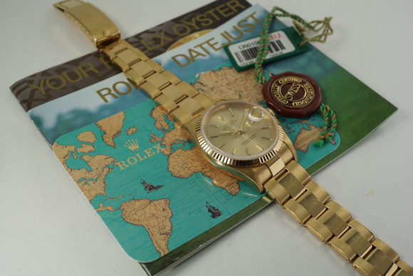 Rolex 15238 Date 18k mint oyster bracelet 34 mm books & tags c. 1997 modern pre owned for sale houston fabsuisse