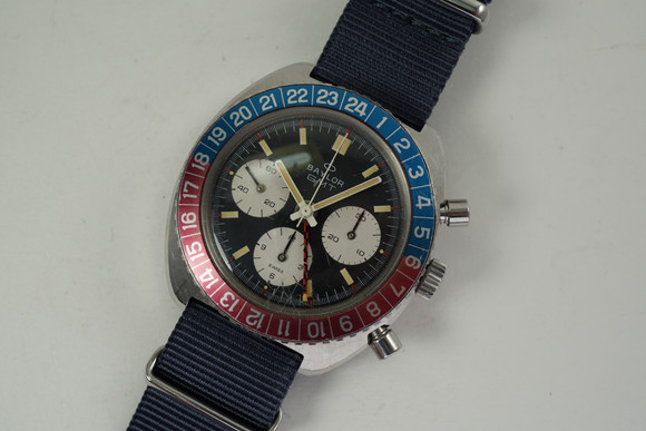 Baylor 4213 GMT Chronograph stainless steel VX 724 dates 1970's vinage pre owned all original for sale houston fabsuisse