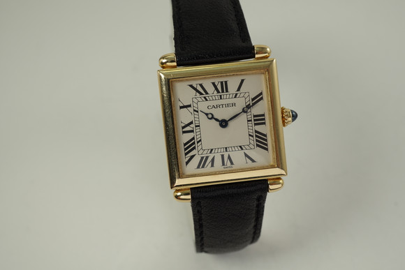 Cartier 1630 Tank Obus 18k yellow gold w/ box dates 2000's modern pre owned for sale houston fabsuisse