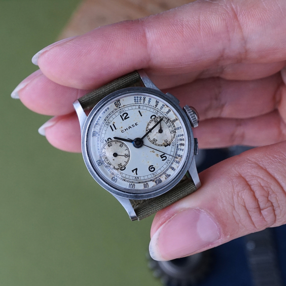 Chase Watch Co. Vintage Chronograph Valjoux 69 Staybrite Steel 1940s 26.5mm
