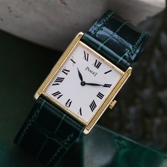 Piaget Vintage Tank Guilloche Dial 18k Yellow Gold