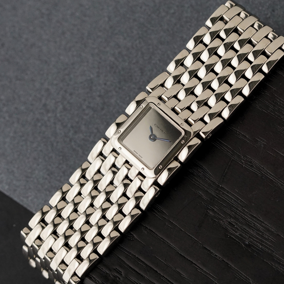 Cartier Panthere Ruban Steel Mirror Dial Quartz Bracelet Watch Ref 2420