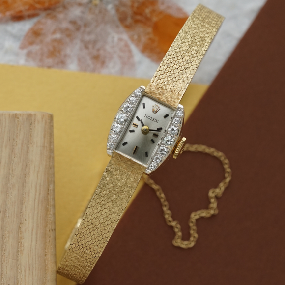 Rolex Vintage 14k Yellow Gold Diamond Cocktail Bracelet Watch