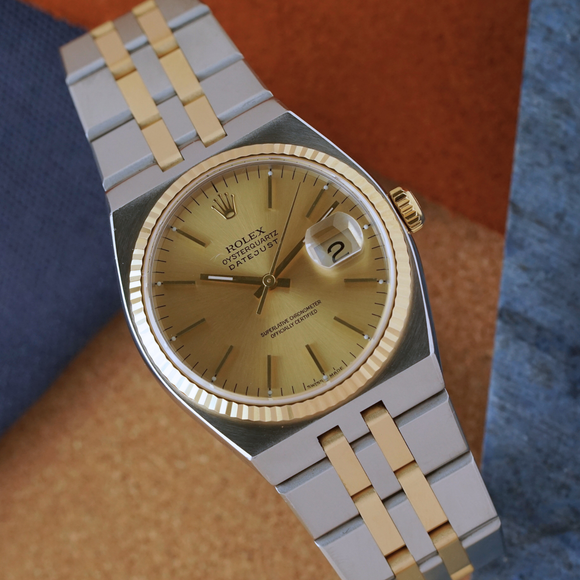 Vintage Rolex Oyster Quartz Datejust 17013 18k Gold & Steel