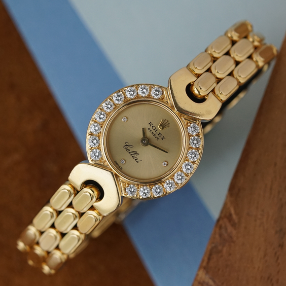 Rolex Cellini Ref. 2505 18K Yellow Gold Diamond Bezel Bracelet Watch