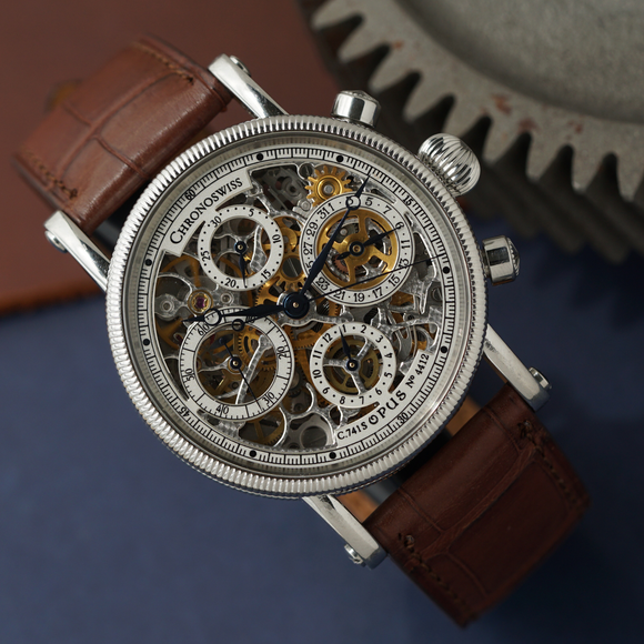 Chronoswiss Opus Ref. CH7523 Skeleton Chronograph Date Stainless Steel 1990s