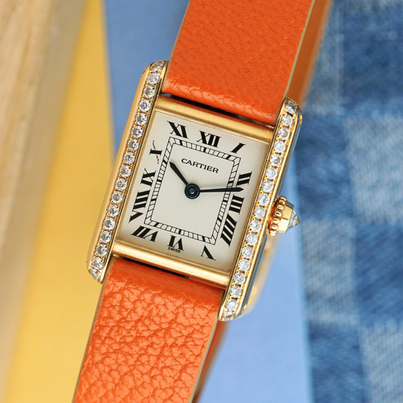 Cartier Tank PM Diamond 18k Yellow Gold Quartz 18mm Cartier Japan Service Papers