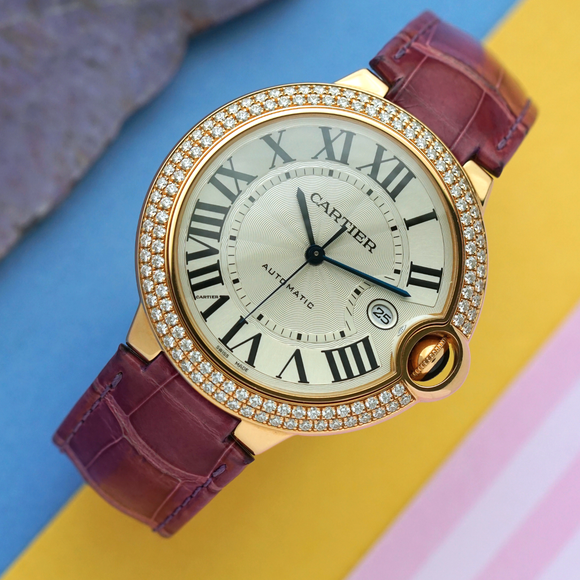 Cartier Ballon Bleu WJBB0031 18k Rose Gold Factory Diamond Bezel Automatic