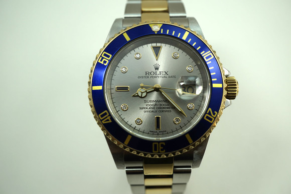 Rolex 16613 T Submariner tutone with serti dial dates 2005 yellow gold stainless steel automatic for sale Houston Fabsuisse 