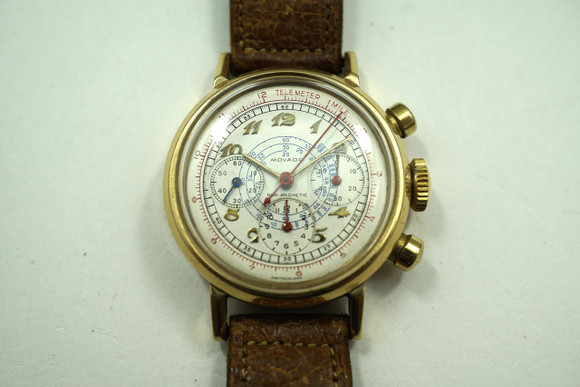 MOVADO CHRONOGRAPH RARE SOLID YELLOW GOLD 14K VINTAGE DATES 1940'S