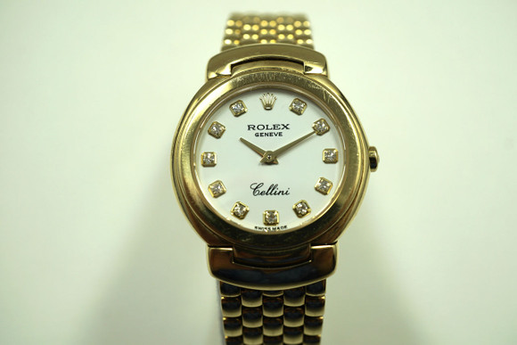 Rolex 6621 ladies Cellini 18k  w/ diamond dial dates 2007  pre-owned for sale houston fabsuisse