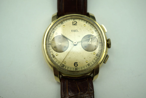 Ebel Chronograph 2 register solid 18k cool vintage look pre owned for sale houston fabsuisse