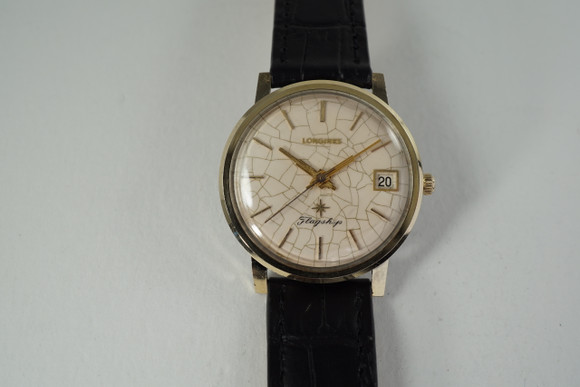 Longines Flagship enamel dial gold & steel c. 1967 with archive original vintage pre owned for sale houston fabsuisse
