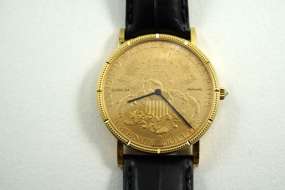 CORUM $20 US DOUBLE EAGLE LIBERTY "1900" COIN WATCH C.1990'S 18K YELLOW GOLD AUTOMATIC FOR SALE HOUSTON FABSUISSE