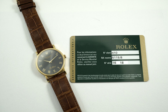 Rolex 5115/8 Cellini 18k yellow gold card & box c.2013 mint for sale Houston Fabsuise