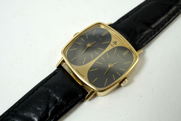 Baume & Mercier vintage Two Time Zone Watch 18k yellow gold dates 1980's original for sale houston fabsuisse