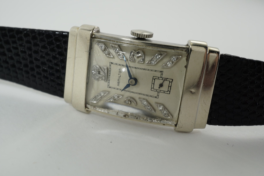 Hamilton Top Hat 14k white gold retro dates 1940's vitnage diamond dial pre owned for sale houston fabsuisse